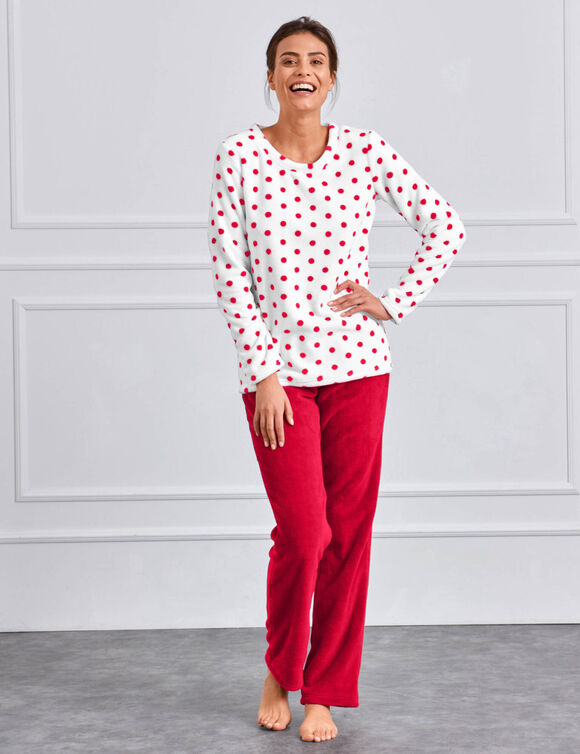 Pyjama polaire imprimé pois toucher peluche manches longues (cerise pois) Pyjama polaire imprimé pois toucher peluche manches longues (cerise pois)
